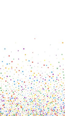 Şenlikli, cezbedici konfeti. Kutlama yıldızları. Beyaz arka planda gökkuşağı konfetisi. İdeal şablon şablonu. Dikey vektör arkaplanı.