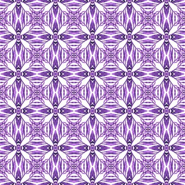 Döşemeli suluboya arka plan. Mor zevkli boho şık yaz tasarımı. Elle boyanmış suluboya kenar. Tekstil hazır baskı, mayo kumaş, duvar kağıdı, ambalaj..