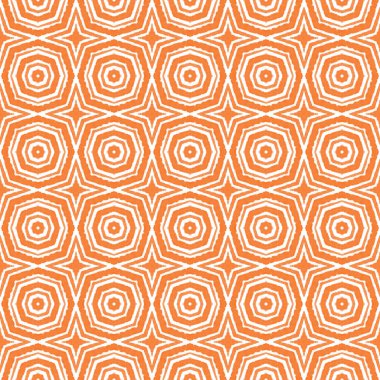 Madalyon pürüzsüz desen. Turuncu simetrik kaleydoskop arka planı. Suluboya madalyonu, pürüzsüz fayans. Tekstil hazır baskı, mayo kumaş, duvar kağıdı, ambalaj..