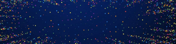 Feestelijke Confetti Feeststerren Kinderachtige Heldere Sterren Donkerblauwe Achtergrond Verbazingwekkende Feestelijke — Stockvector