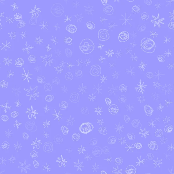 Hand Drawn Snowflakes Christmas Seamless Pattern. Subtle Flying Snow Flakes on chalk snowflakes Background. Awesome chalk handdrawn snow overlay. Memorable holiday season decoration.