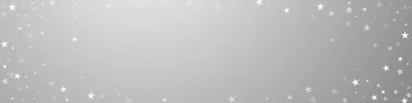 ランダムな落下星クリスマスの背景 灰色の背景に小さな飛行雪のフレークと星 冬の銀雪片オーバーレイテンプレートを魅了します 生きているパノラマイラスト — ストックベクタ