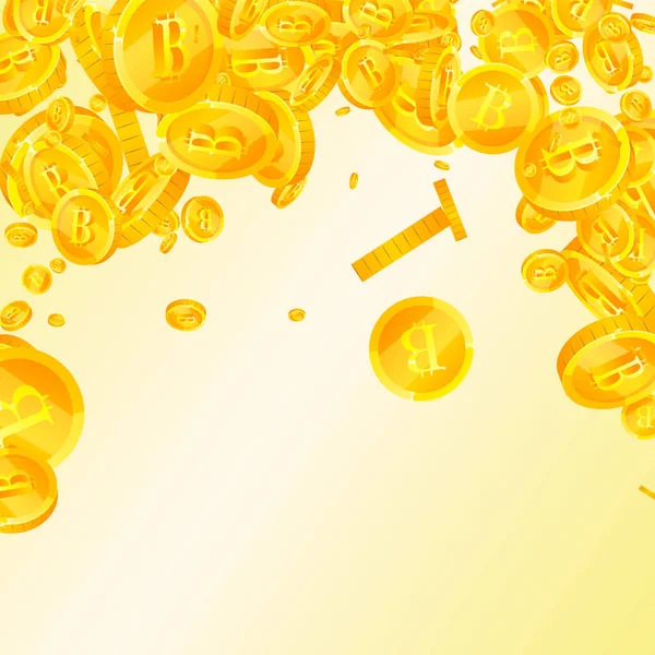 Bitcoin Die Internetwährung Coins Fallen Blendend Verstreute Btc Münzen Kryptowährung — Stockvektor