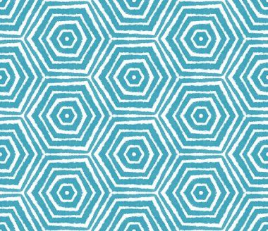 Mozaik kusursuz desen. Turkuaz simetrik kaleydoskop arka planı. Tekstil hazır eğlenceli baskı, mayo kumaş, duvar kağıdı, ambalaj. Retro mozaik pürüzsüz tasarım.