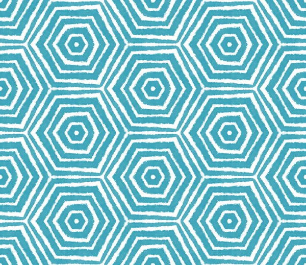 Bezešvý Vzor Mozaiky Tyrkysově Symetrické Kaleidoskopické Pozadí Textilní Hotový Zábavný — Stock fotografie