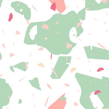 Terrazzo kusursuz desen. İç dekorasyon için minimalist döşeme taşı. Doğal taşlardan, granitten, kuvarstan, mermerden, betondan yapılmış arka plan. Terrazzo pürüzsüz desenli serin renklerde. 
