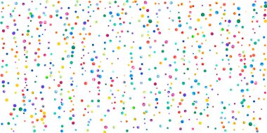 Beyaz arka planda suluboya konfeti. Sevimli gökkuşağı renkli noktalar. Rengarenk parlak kartın kutlu olsun. Elle boyanmış konfeti..