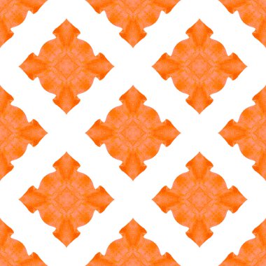 Tekstil hazır baskı, mayo kumaş, duvar kağıdı, ambalaj. Turuncu hipnoz boho şık yaz tasarımı. Tekrar eden mayo tasarımı. Suluboya görevi tekrar eden kiremit kenarı.