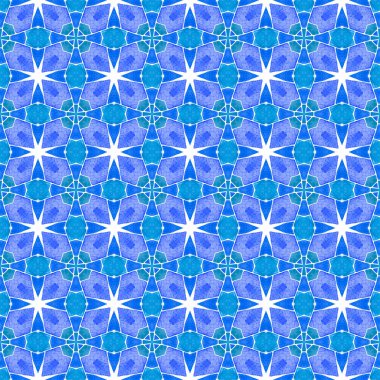 Sembol suluboya deseni. Mavi trend boho şık yaz tasarımı. Tekstil hazır baskı, mayo kumaş, duvar kağıdı, ambalaj. Yeşil geometrik sembolü suluboya kenarı.