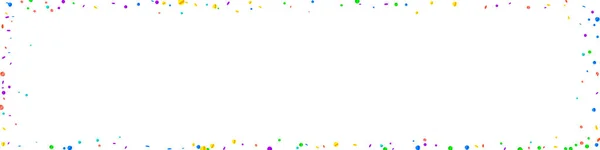お祝いのお菓子 お祝いの星 白い背景に明るいコンフェッティ 生きているお祝いオーバーレイテンプレート パノラマベクトル背景 — ストックベクタ