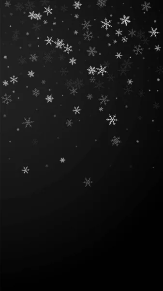 稀疏的降雪圣诞背景 淡淡的飞雪在黑色的背景上闪烁着星星 寻找冬季银片覆盖模板 令人惊叹的垂直插图 — 图库矢量图片