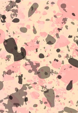 Terrazzo modern soyut şablon. Klasik İtalyan döşemesinin pembe ve gri dokusu. Venedik terrazzo trend vektör arka planı Taşlardan, granitten, kuvarstan, mermerden, betondan yapılmış. 