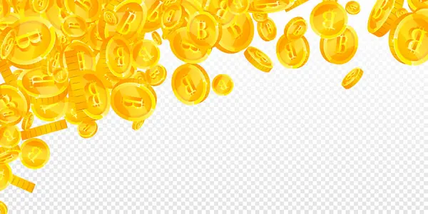 Bitcoin Die Internetwährung Coins Fallen Gut Aussehende Verstreute Btc Münzen — Stockvektor