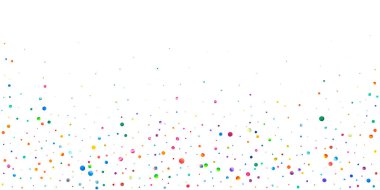 Beyaz arka planda suluboya konfeti. Çekici gökkuşağı renkli noktalar. Rengarenk parlak kartın kutlu olsun. Nefes kesici el boyaması konfeti..