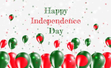 Bangladeş Bağımsızlık Günü Vatansever Tasarımı. Bangladeş Ulusal Renkleri 'nde balonlar. Bağımsızlık Günü Kutlama Kartın kutlu olsun..