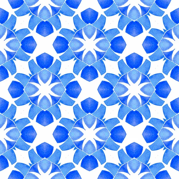 Handbemalte Geflieste Aquarellbordüre Blaues Frisches Boho Chic Sommerdesign Textilfertiger Bezaubernder — Stockfoto