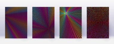 Sanat kartı. Soyut çizgiler modern broşür şürü. Kırmızı arka planda gökkuşağı renkleri geometrisi. Egzotik kapak, broşür, poster, kitap vs..