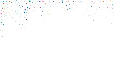 Beyaz arka planda suluboya konfeti. Canlı gökkuşağı renkli noktalar. Rengarenk parlak kartın kutlu olsun. Olağanüstü bir el boyaması konfeti..