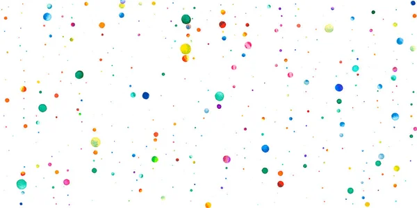 白い背景に水彩のコンフェッティ 愛らしい虹色の点 幸せなお祝い広いカラフルな明るいカード 公正な手描きのコンフェッティ — ストック写真