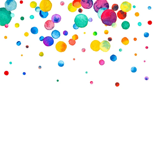 Aquarell Konfetti Auf Weißem Hintergrund Bewundernswerte Regenbogenfarbene Punkte Frohe Feier — Stockfoto