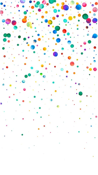 Confetti Acquerello Sfondo Bianco Attraente Arcobaleno Puntini Colorati Felice Celebrazione — Foto Stock
