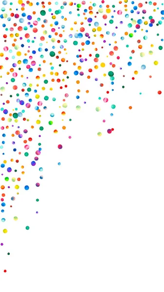 Vesivärikonfetti Valkoisella Pohjalla Eläviä Sateenkaaren Värisiä Pisteitä Hyvää Juhla Korkea — kuvapankkivalokuva
