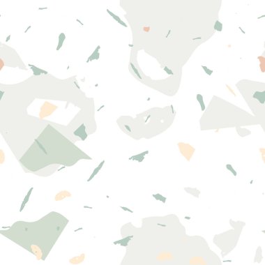 Terrazzo kusursuz desen. İç dekorasyon için minimalist döşeme taşı. Doğal taşlardan, granitten, kuvarstan, mermerden, betondan yapılmış arka plan. Terrazzo pürüzsüz desenli serin renklerde. 