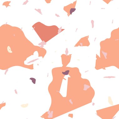 Terrazzo kusursuz desen. Taşlı turuncu gerçekçi mermer dokusu. Terrazzo pürüzsüz desenli, serin renklerde. Doğal taşlardan, granitten, kuvarstan, mermerden, betondan yapılmış arkaplan. 