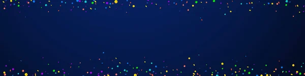 フェスティバル コンフェッティ お祝いの星 濃い青の背景に明るいコンフェッティ 実際のお祝いオーバーレイテンプレート パノラマベクトル背景 — ストックベクタ