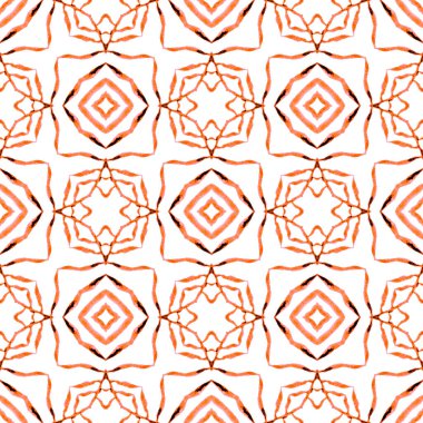 Tekstil hazır harika baskı, mayo kumaş, duvar kağıdı, ambalaj. Turuncu büyüleyici boho şık yaz tasarımı. Elle boyanmış suluboya kenar. Döşemeli suluboya arkaplan.