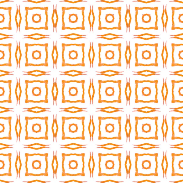 水彩夏の民族の国境パターン オレンジかわいいBohoシックな夏のデザイン 民族の手描きのパターン テキスタイル準備ができた息をのむようなプリント 水着生地 — ストック写真