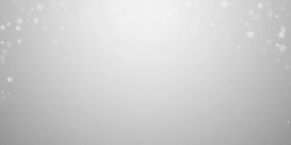 Рождественский Фон Редкий Снегопад Тонкие Летящие Снежинки Звезды Светло Сером — стоковый вектор