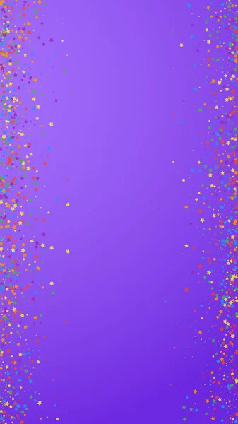 Festlich Schönes Konfetti Feierstars Kindlich Helle Sterne Auf Violettem Hintergrund — Stockvektor
