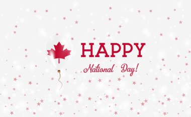Kanada ulusal gün vatansever poster. Kanada bayrağı renkleri uçan lastik balon. Kanada ulusal gün arka plan balon, konfeti, yıldız, Bokeh ve pırıltılar.