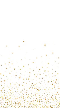 Altın yıldızlı, ışıl ışıl konfeti. Beyaz arka planda dağılmış küçük altın parçacıkları. Mükemmel bir şablon. Hoş vektör arkaplanı.