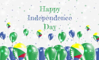 Komoros Bağımsızlık Günü Vatansever Tasarımı. Comoran Ulusal Renkleri 'nde balonlar. Bağımsızlık Günü Kutlama Kartın kutlu olsun..