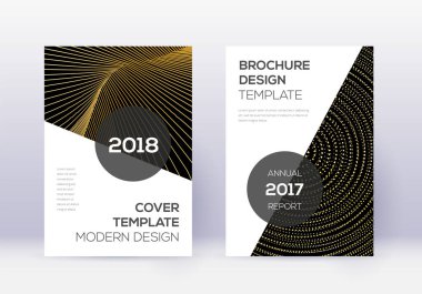 Modern kapak tasarım şablonu. Siyah arkaplanda altın soyut çizgiler. Fazladan kapak tasarımı. Düzgün katalog, poster, kitap şablonu vs..
