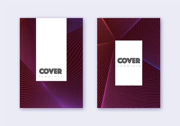 Conjunto Modelos Design Capa Hipster Linhas Abstratas Violetas Sobre Fundo — Vetor de Stock