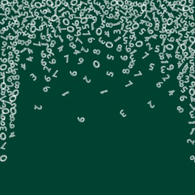 Elle çizilmiş tebeşir sayıları düşüyor. Uçan parmaklarla matematik çalışma konsepti. İlahi matematik afişi karatahta arka planda. Düşen sayılar vektör illüstrasyonu.