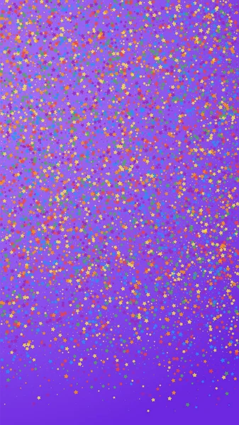Festlich Faszinierendes Konfetti Feierstars Kindlich Helle Sterne Auf Violettem Hintergrund — Stockvektor