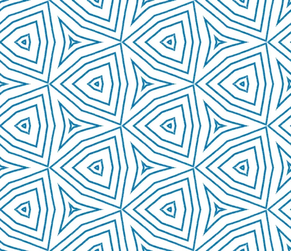 Wzór Rysowany Paski Niebieski Symetryczne Tło Kalejdoskopu Tekstylia Gotowe Autentyczne — Zdjęcie stockowe