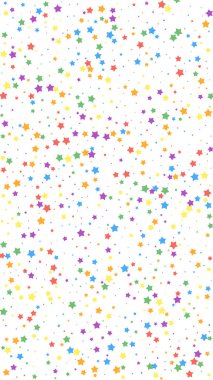 Güzel bir konfeti. Kutlama yıldızları. Beyaz arka planda neşeli yıldızlar. İdeal şablon şablonu. Dikey vektör arkaplanı.