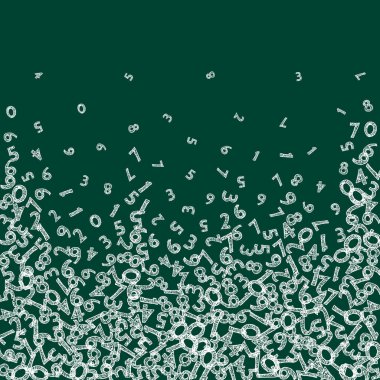 Düşen tebeşir numaraları. Uçan parmaklarla matematik çalışma konsepti. Tahta arka planda okul matematik afişi için cazip. Düşen sayılar vektör illüstrasyonu.
