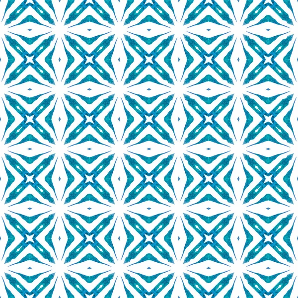 東洋の唐草手の境界線を描いた ブルーラフティングBohoシックな夏のデザイン 繊維準備ができて印象的なプリント 水着生地 アラベスク手描きデザイン — ストック写真