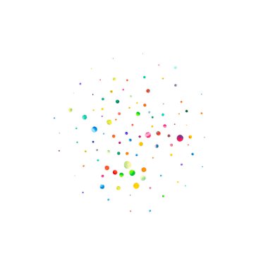 Beyaz arka planda suluboya konfeti. Gerçek gökkuşağı renkli noktalar. Mutlu kare renkli parlak kartlar. Sulu elle boyanmış konfeti..