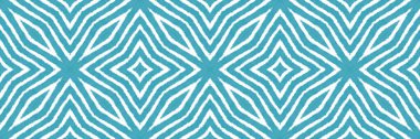 Sembol çizgileri kusursuz sınır. Turkuaz simetrik kaleydoskop arka planı. Arka plan için ideal dekoratif tasarım ögesi. Geometrik sembol çizgileri deseni.