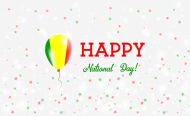 Mali ulusal gün vatansever poster. Malili bayrak renkleri uçan lastik balon. Mali ulusal gün arka plan balon, konfeti, yıldız, Bokeh ve pırıltılar.