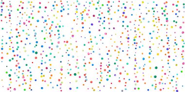 Beyaz arka planda suluboya konfeti. Canlı gökkuşağı renkli noktalar. Rengarenk parlak kartın kutlu olsun. Şık el boyalı konfeti..