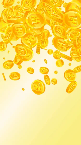 韓国ウォン硬貨が落ちる 正の分散ウォンコイン 韓国のお金 繊細なジャックポット 富や成功の概念 ベクターイラスト — ストックベクタ