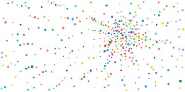 Beyaz arka planda suluboya konfeti. Sevimli gökkuşağı renkli noktalar. Rengarenk parlak kartın kutlu olsun. Güzel el boyalı konfeti..